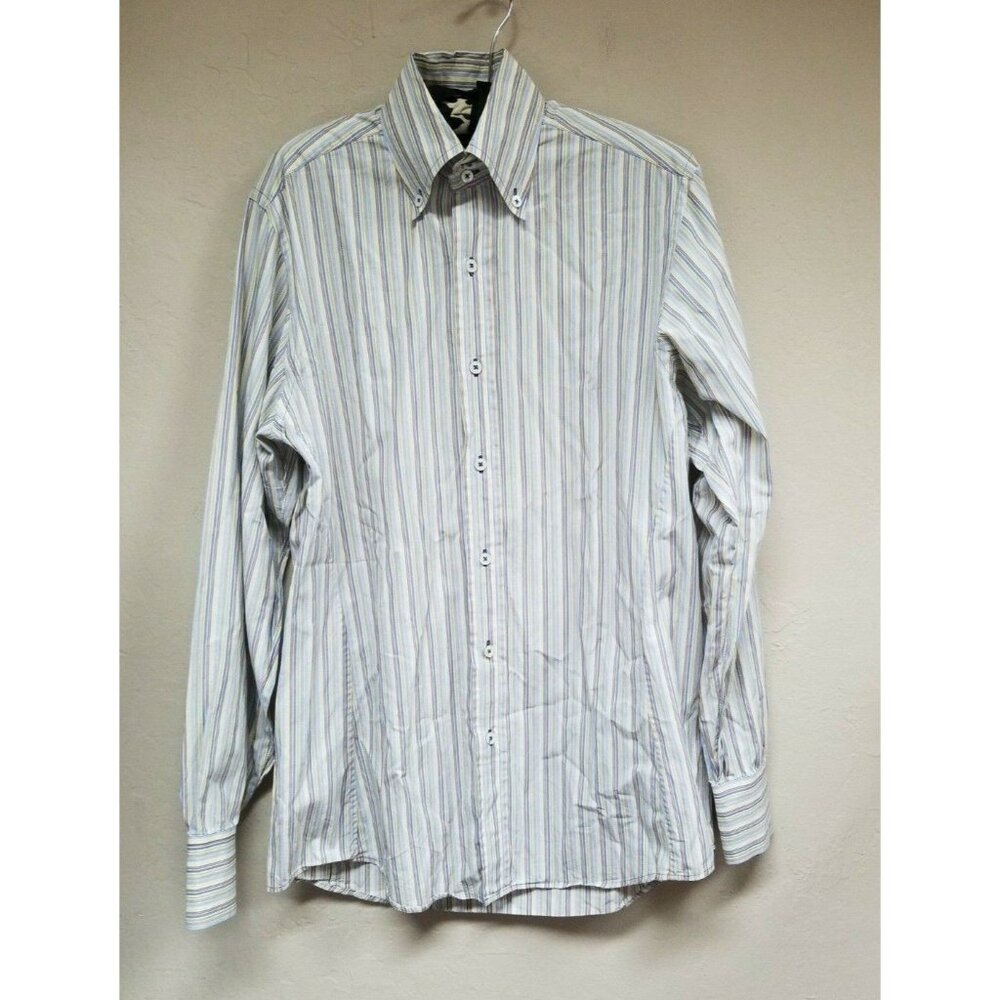 Lorenzini Mens Medium Casual Striped Button-Down Long Sleeve Shirt Made in Italy